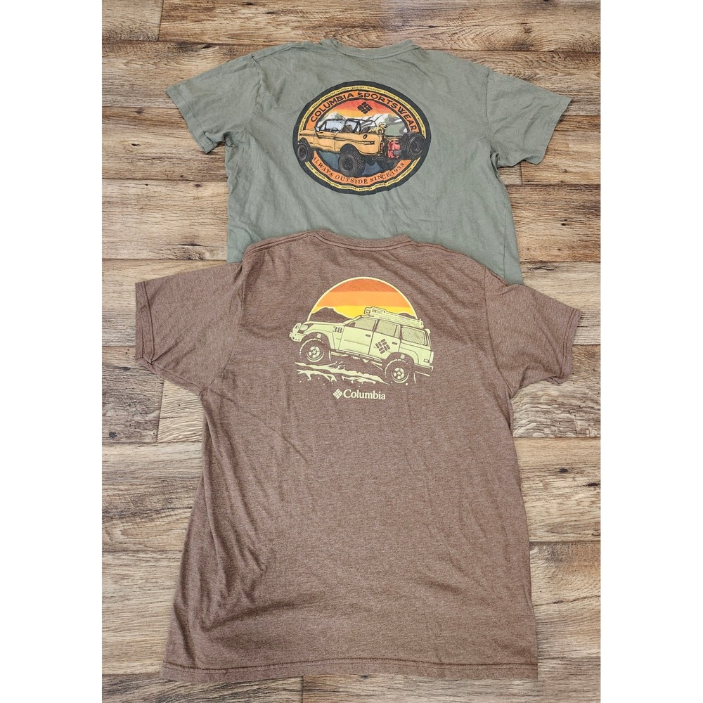Columbia Mens XL Graphic T-Shirt Lot 2 Pack Green Brown Off Road SUV Outdoor